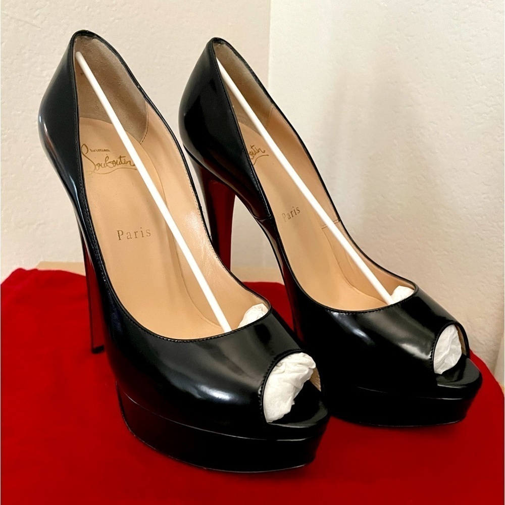 Christian Louboutin Lady Peep 140 mm platform pumps EU37exotic Black patent
